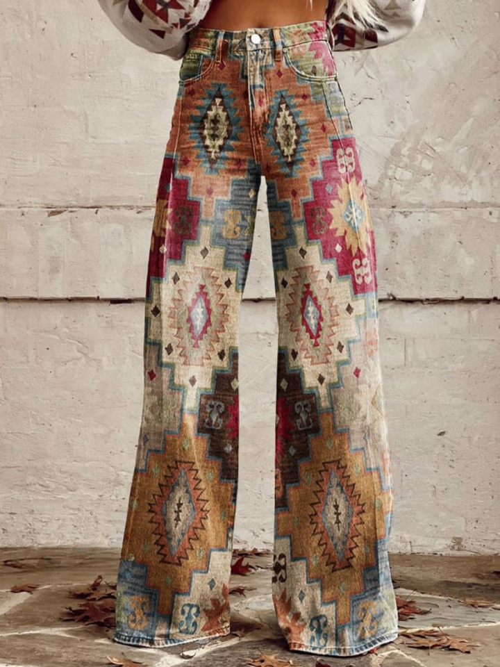 SIENNA™ - Vintage Boho Spodnie o Szerokich Nogawkach