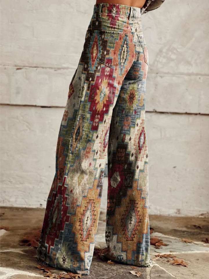 SIENNA™ - Vintage Boho Spodnie o Szerokich Nogawkach