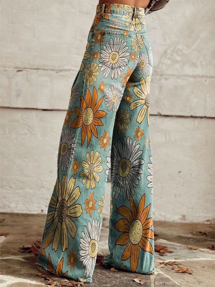 DAISY™ - Vintage Kwiatowe Spodnie z Szerokimi Nogawkami