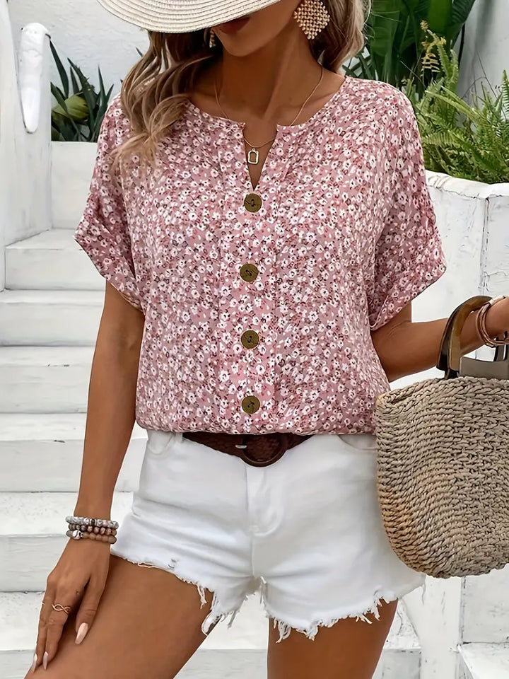 Violotta | Elegancka koszulka casualowa z guzikami i dekoltem w serek