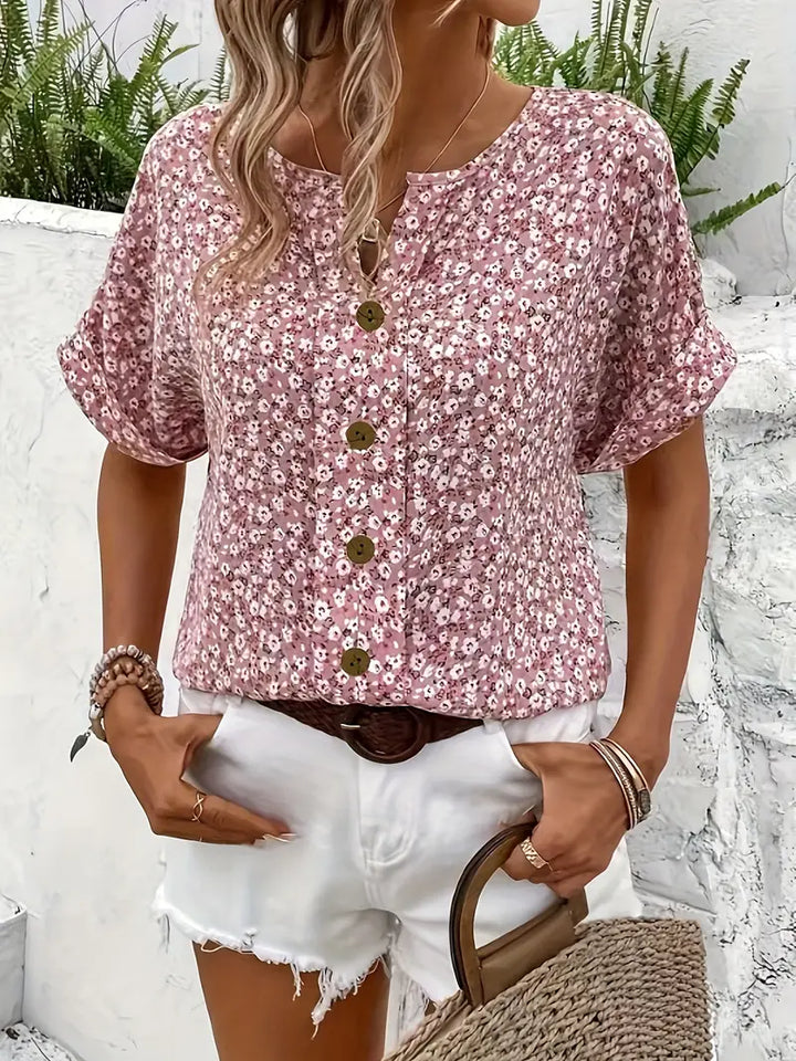 Violotta | Elegancka koszulka casualowa z guzikami i dekoltem w serek