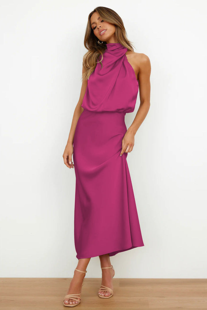 Elise | Elegancka Sukienka Halter z Satyny – Wytworna i Stylowa