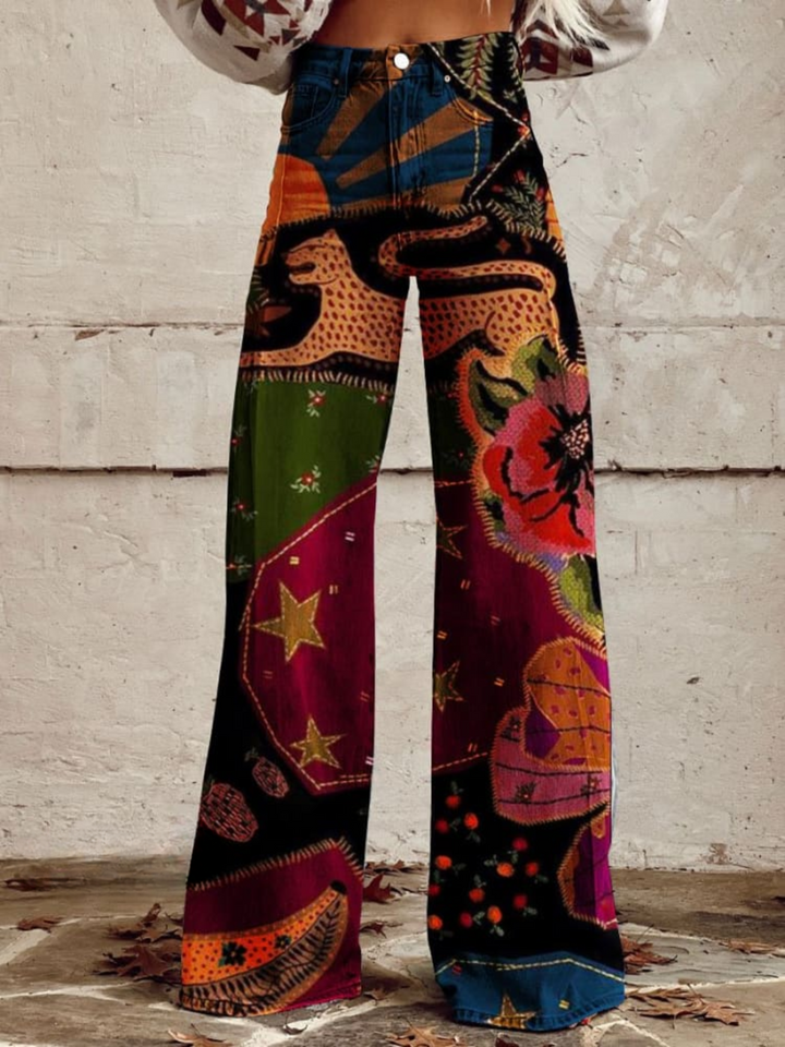 Angela | Eleganckie spodnie boho z rozkloszowanym dołem