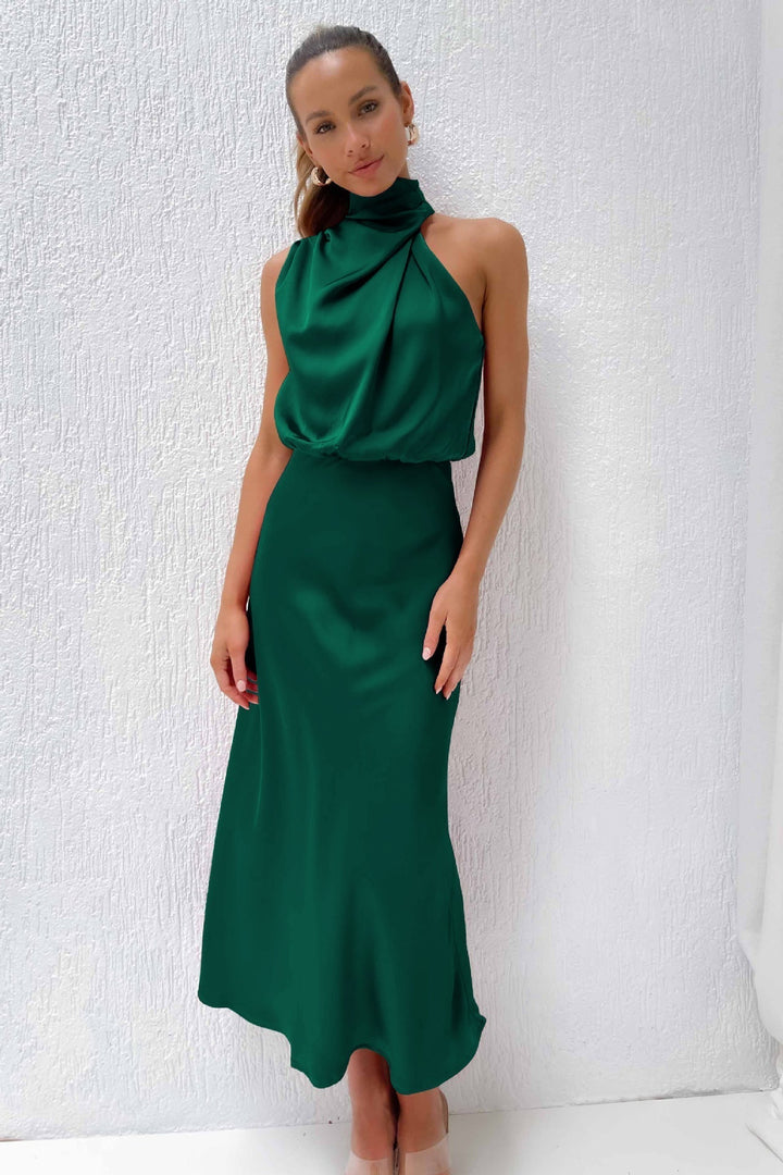 Elise | Elegancka Sukienka Halter z Satyny – Wytworna i Stylowa