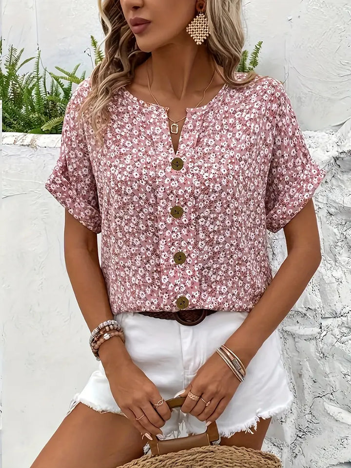Violotta | Elegancka koszulka casualowa z guzikami i dekoltem w serek