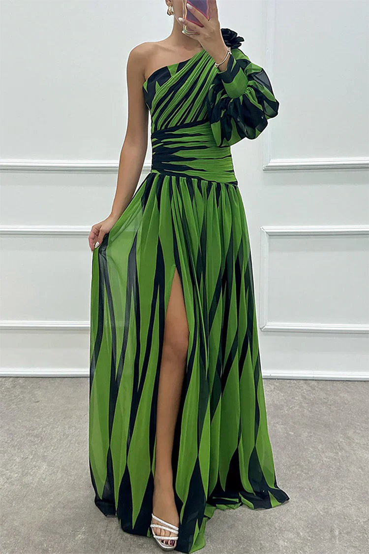 Shiloh - Elegancka Maxi Sukienka w Paski z Jednym Ramiączkiem