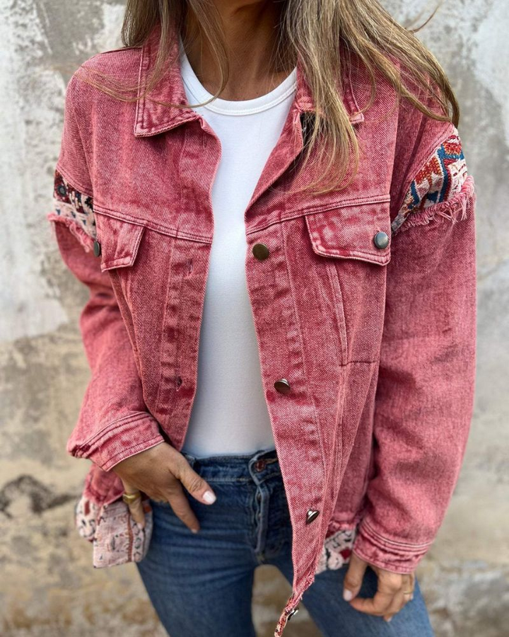 EVA - Kurtka Casual z Denimu w Stylu Patchwork