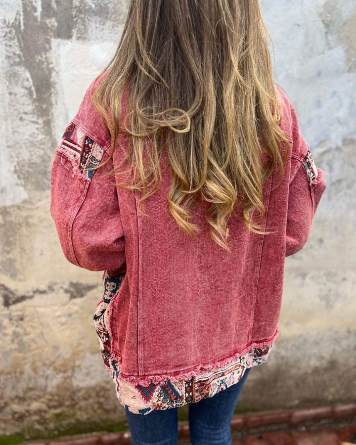 EVA - Casualna Kurtka z Dżinsu w Stylu Patchwork