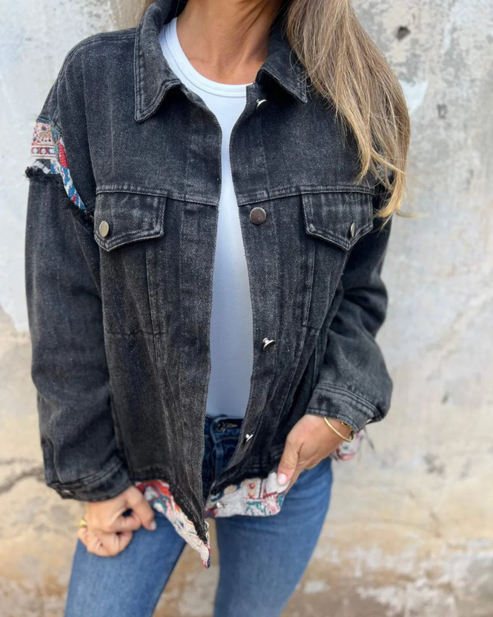 EVA - Casualna Kurtka z Dżinsu w Stylu Patchwork
