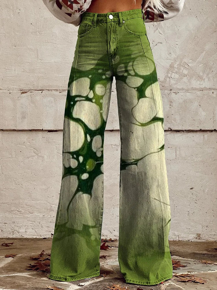 Desiree | Szykowne spodnie w zielony gradient wodny w stylu retro