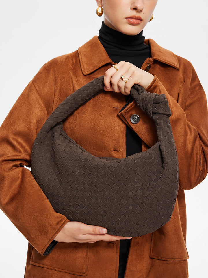 Zaokrąglona Woven Suede Torba z Węzłem