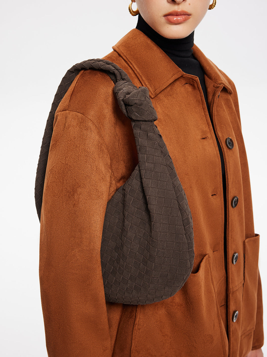 Zaokrąglona Woven Suede Torba z Węzłem