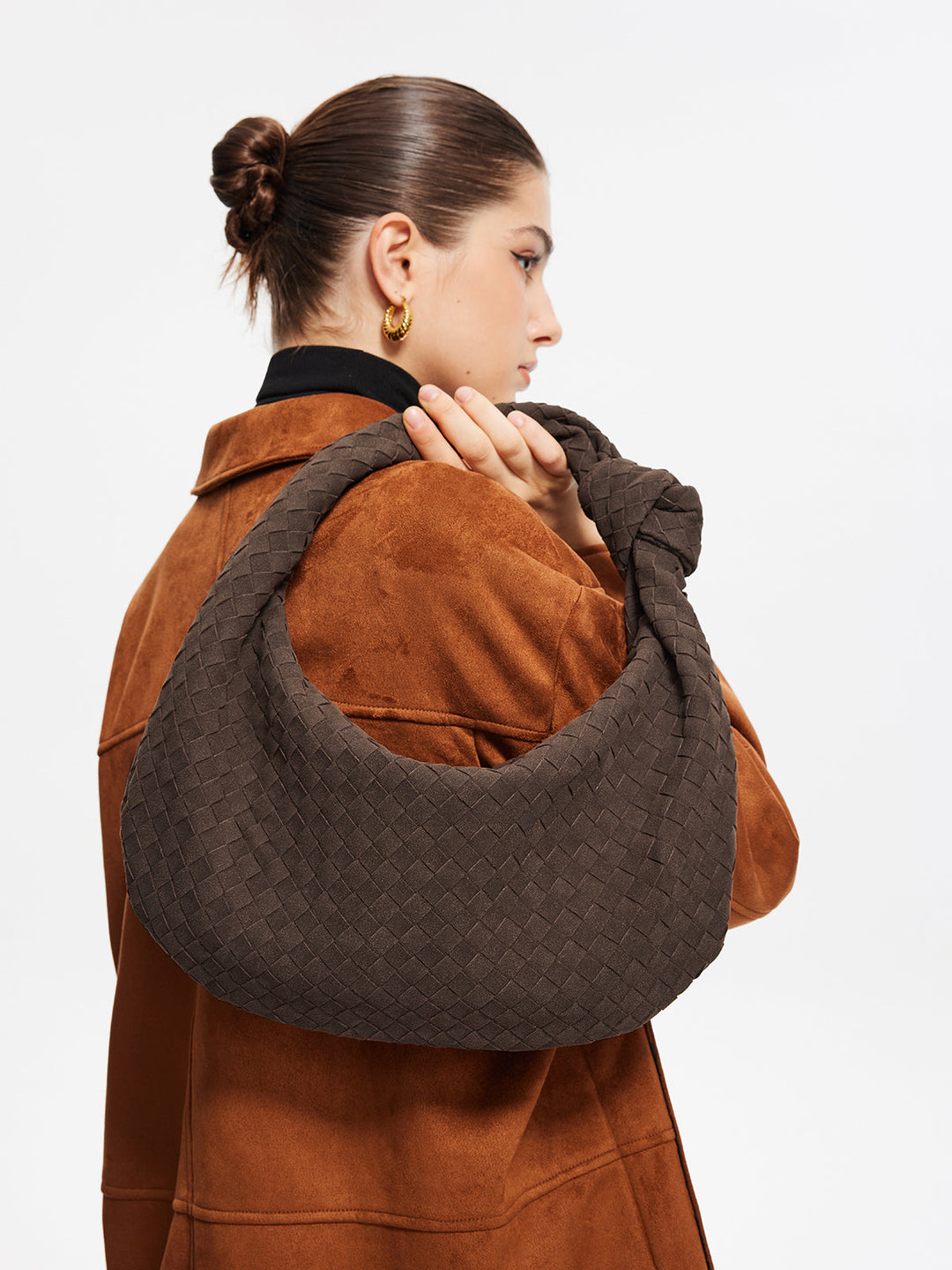 Zaokrąglona Woven Suede Torba z Węzłem