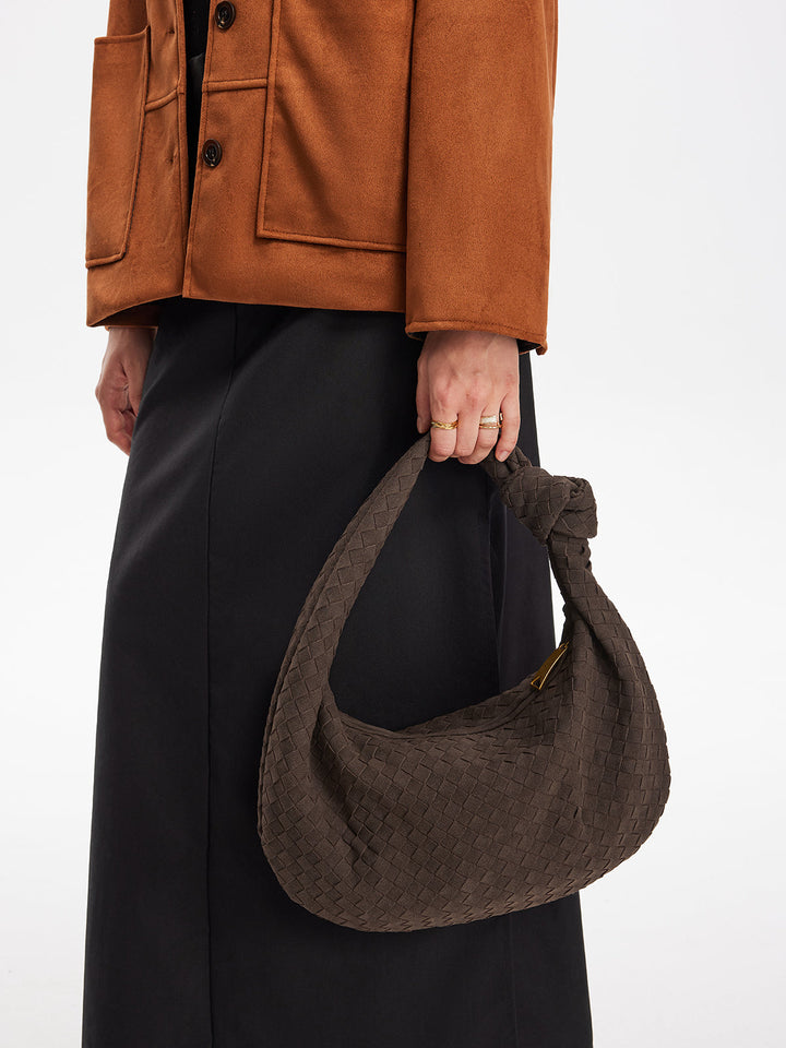 Zaokrąglona Woven Suede Torba z Węzłem