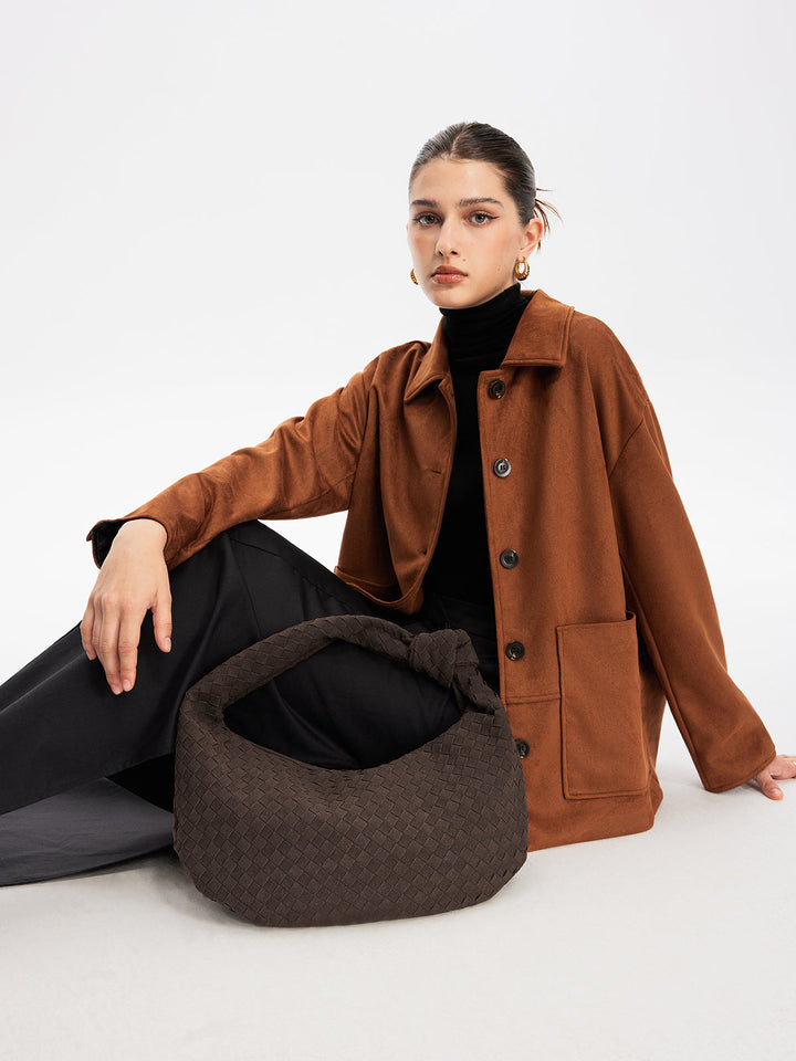 Zaokrąglona Woven Suede Torba z Węzłem