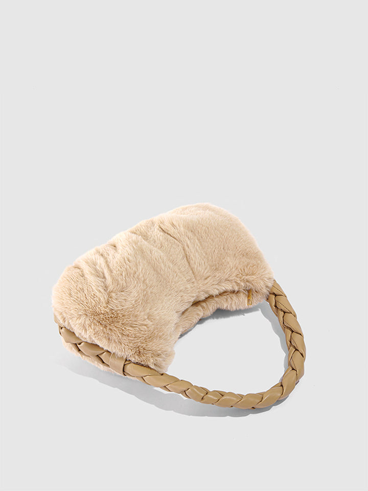 Textured Woven Strap Fuzzy Handbag