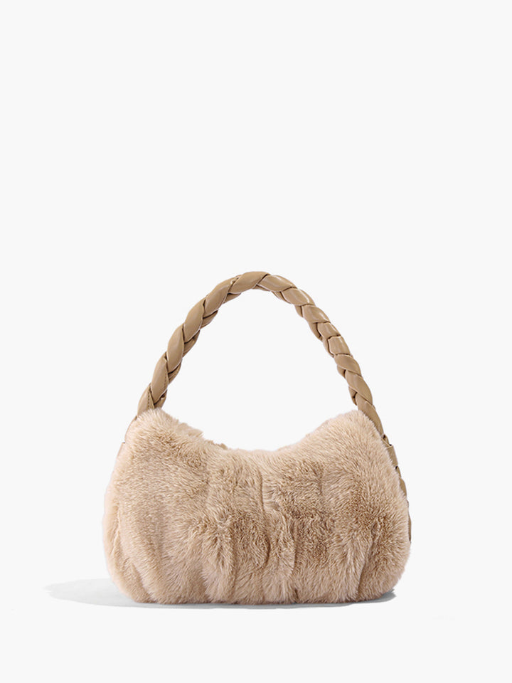 Textured Woven Strap Fuzzy Handbag