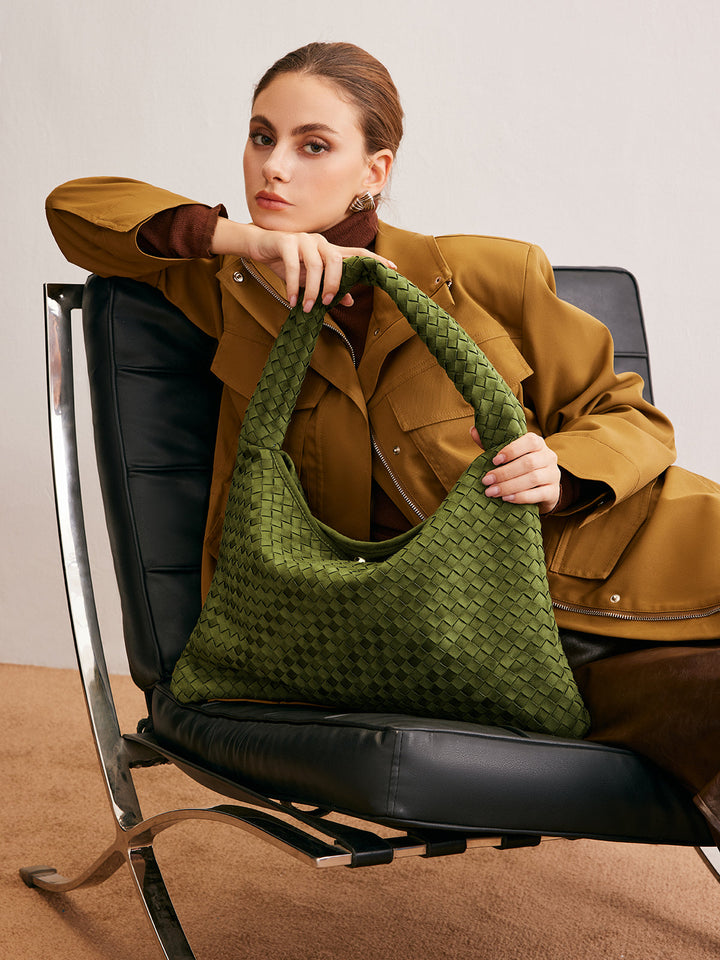 Duża Torba Woven z Zamszu o Wysokiej Pojemności