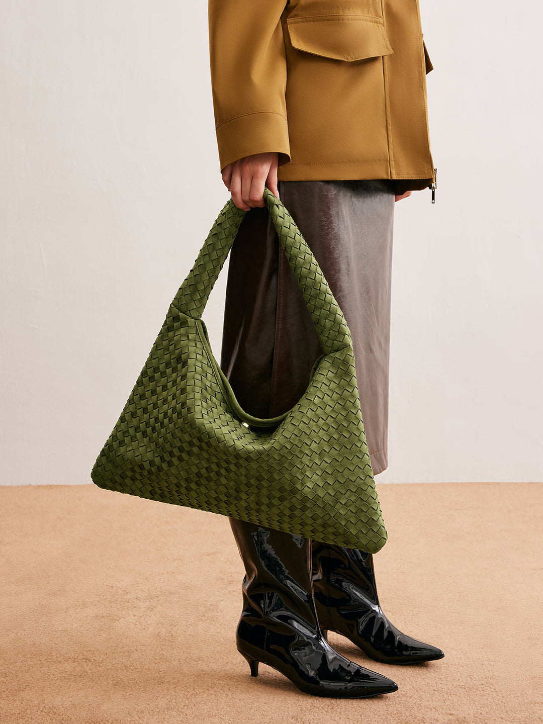 Duża Torba Woven z Zamszu o Wysokiej Pojemności