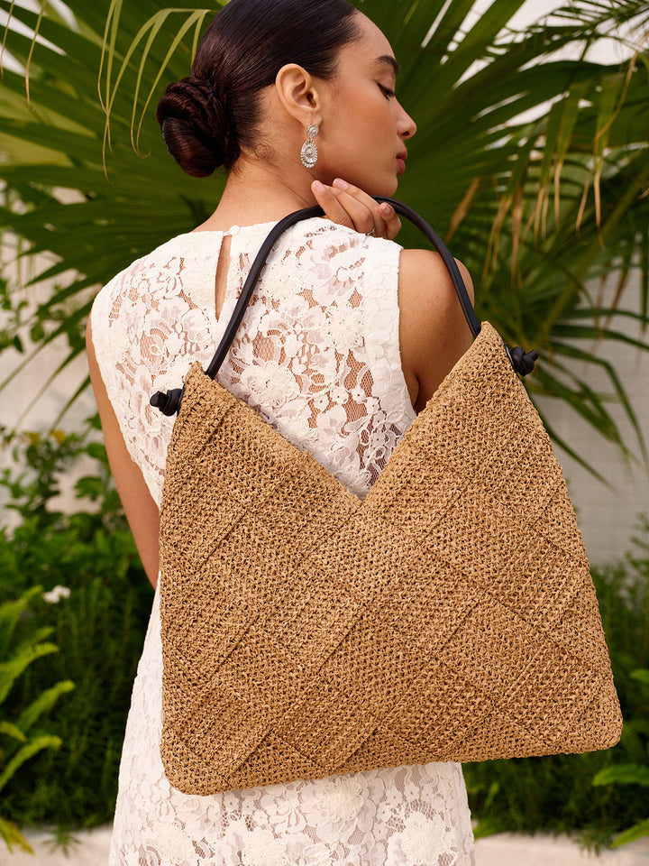 Woven Bag with Leather Handle
