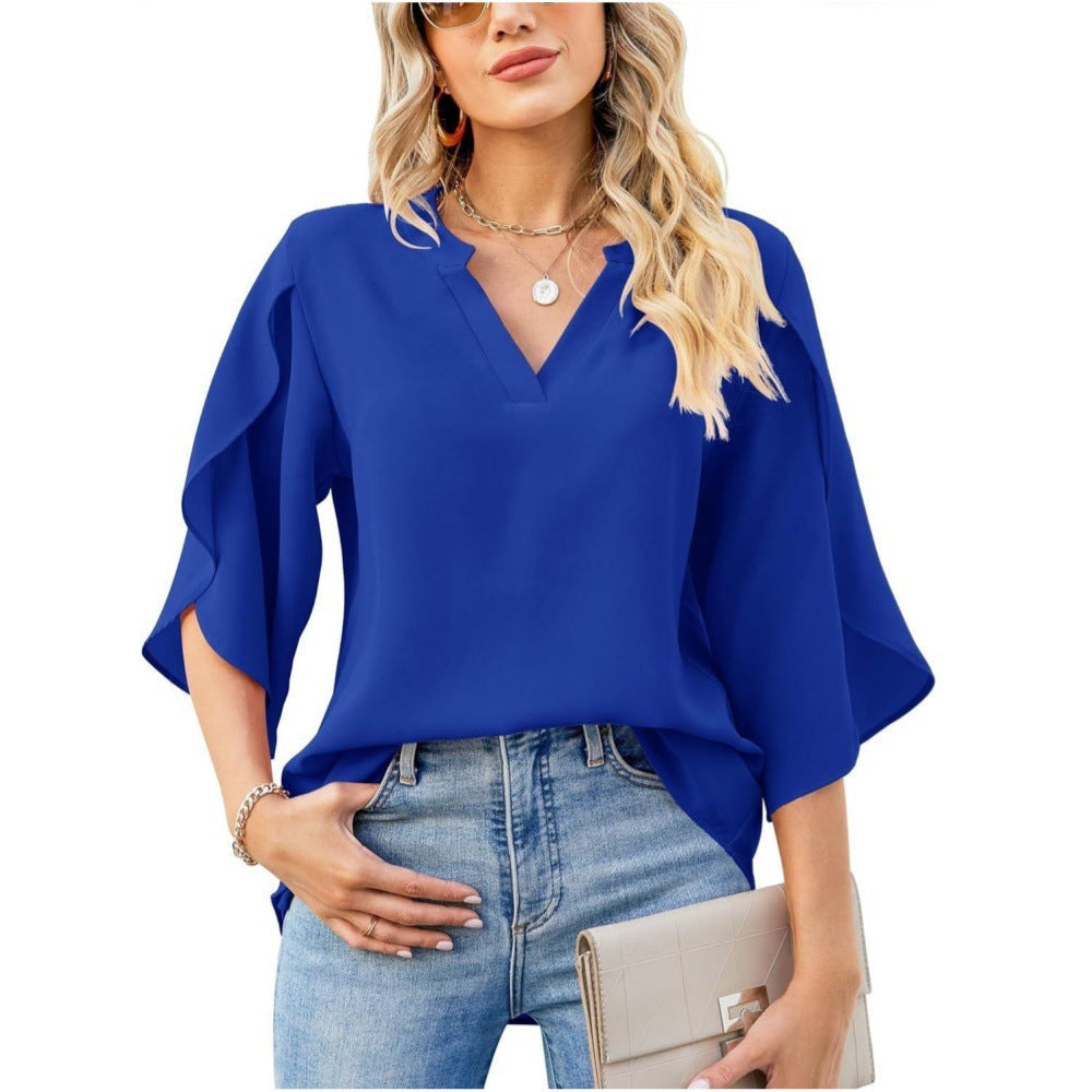 Alicja | Elegancka bluzka letnia z chiffonem i dekoltem w szpic
