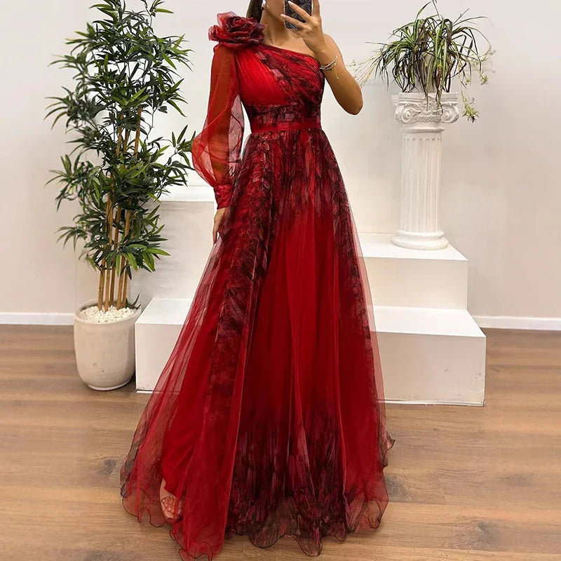Judith - Modna Sukienka Maxi z Siatki na Jedno Ramię