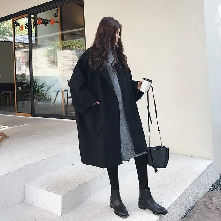 MAURA | Oversize'owy Płaszcz Trenchcoat z Wełny