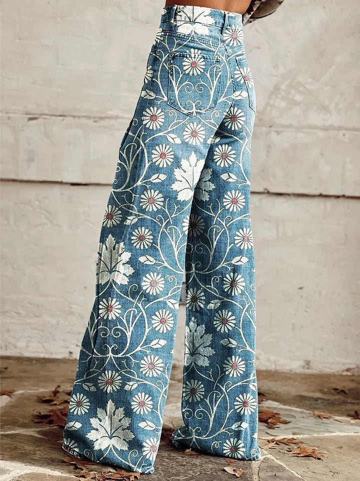 Bonnie | Eleganckie spodnie w szerokie nogawki z vintage kwiatowym nadrukiem