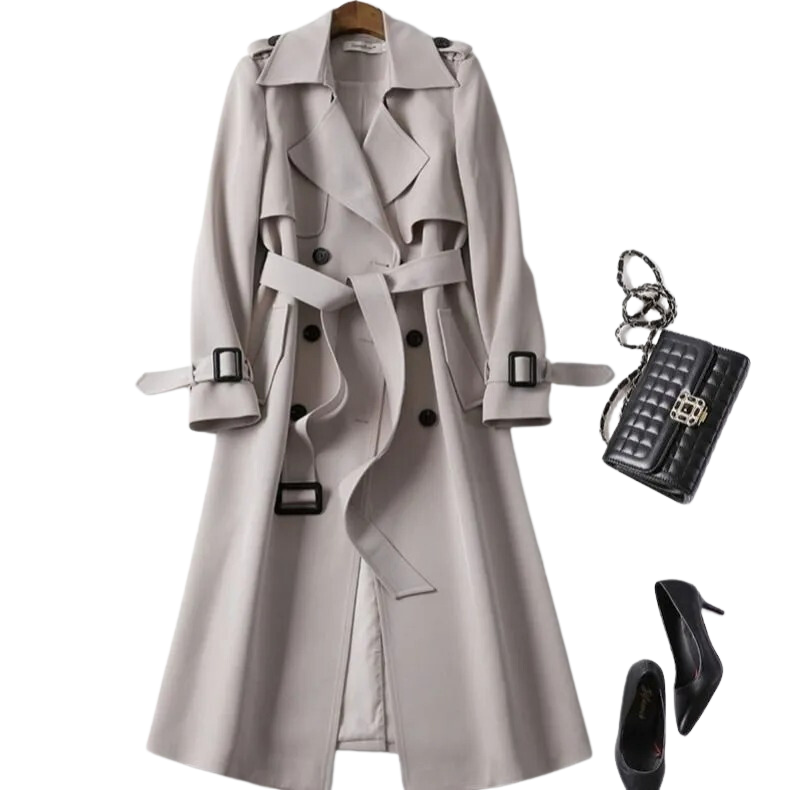 Christai | Damski Długi Trench Coat | Kurtka Z Guzikami