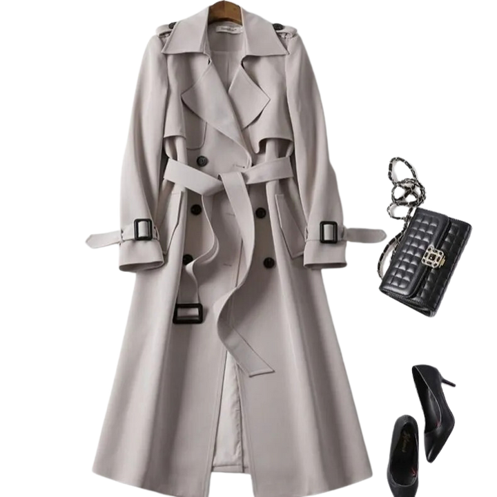 Christai | Damski Długi Trench Coat | Kurtka Z Guzikami