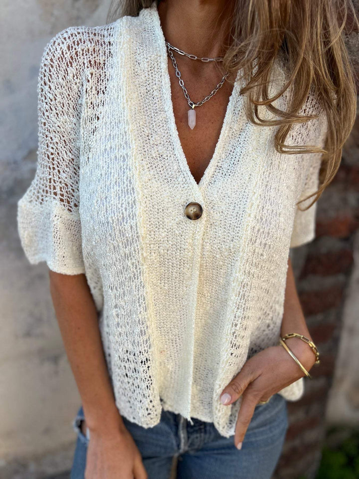 Zinnia | Elegancki sweter z dekoltem w serek i wycięciami