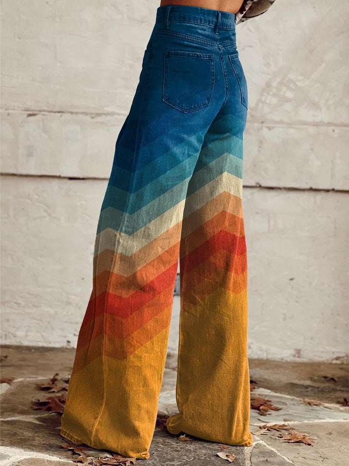 CALLIE™ - Spodnie w Stylu Retro Chevron z Szerokimi Nogawkami