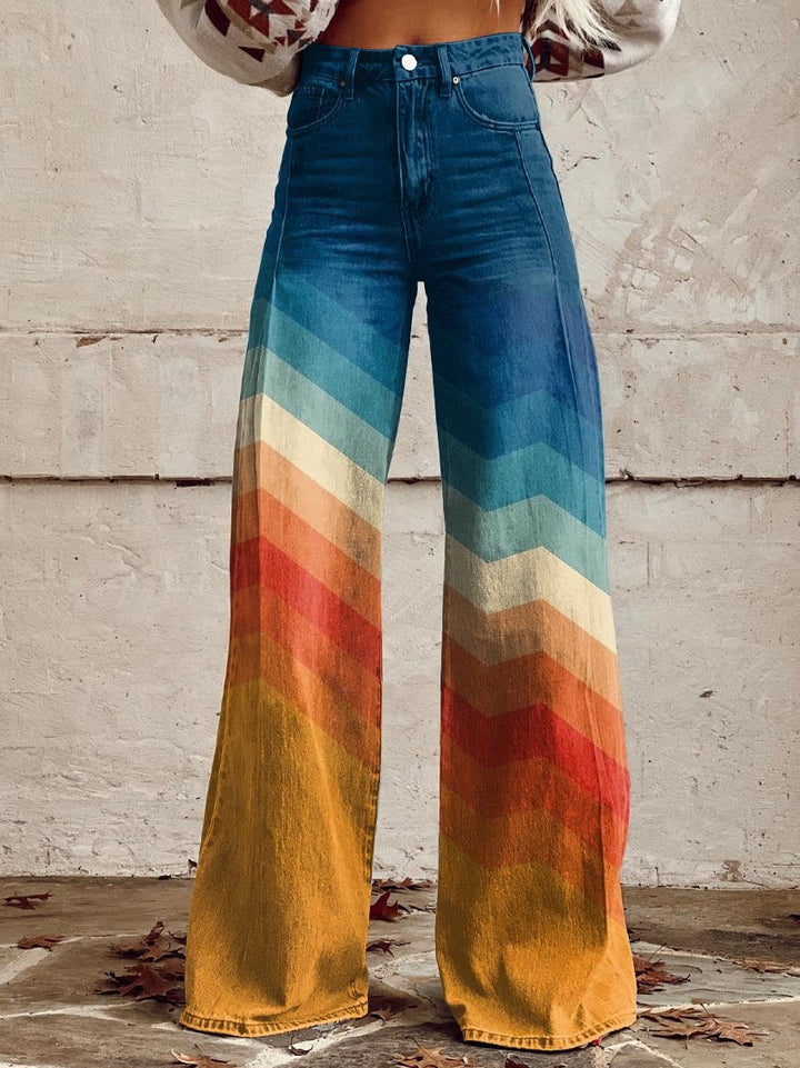 CALLIE™ - Spodnie w Stylu Retro Chevron z Szerokimi Nogawkami