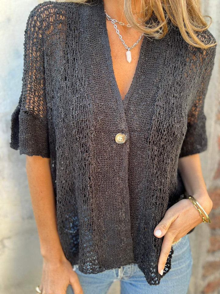 Zinnia | Elegancki sweter z dekoltem w serek i wycięciami