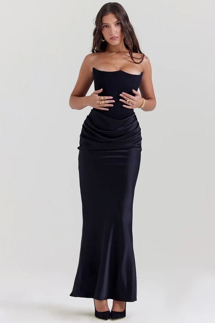 Victoria Noir | Wyrafinowana Czarna Sukienka Maxi