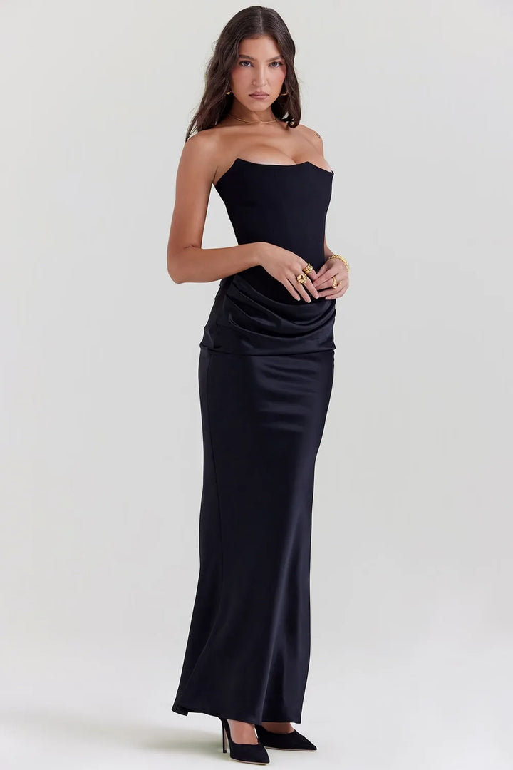 Victoria Noir | Wyrafinowana Czarna Sukienka Maxi