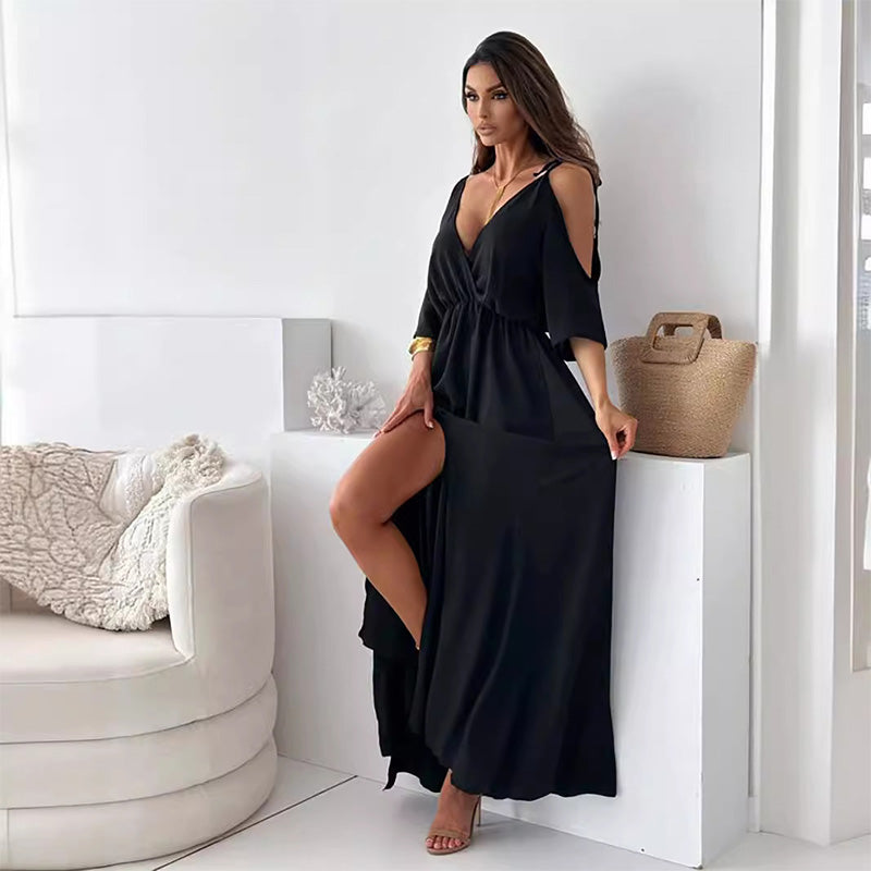 Billie - Modna Spódnica z Rozcięciem Sukienka Maxi z Dekoltem w Serek